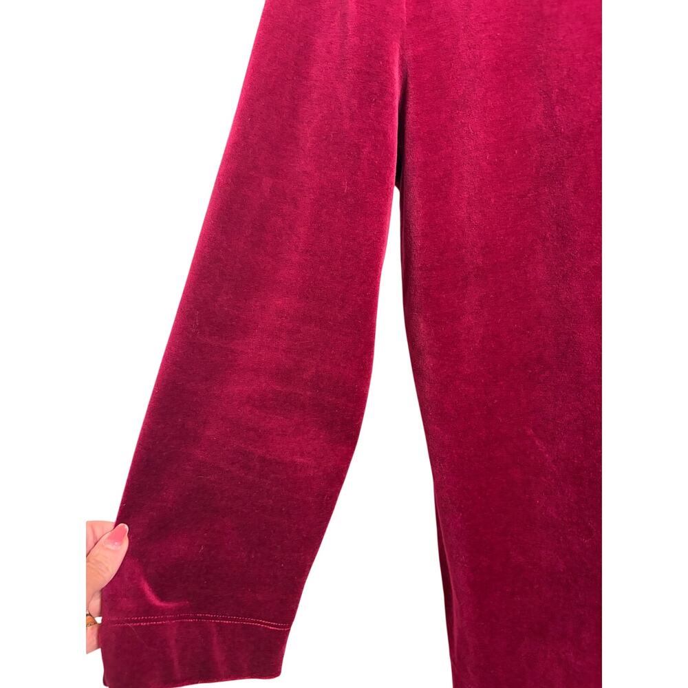 T by Talbots Velour Tunic XL Wine Berry Split Neck Long Sleeve Stretch Preppy - Picture 3 of 5